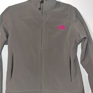 The North Face Gray Ski Jacket with Fleece Material and Full-Length Zipper